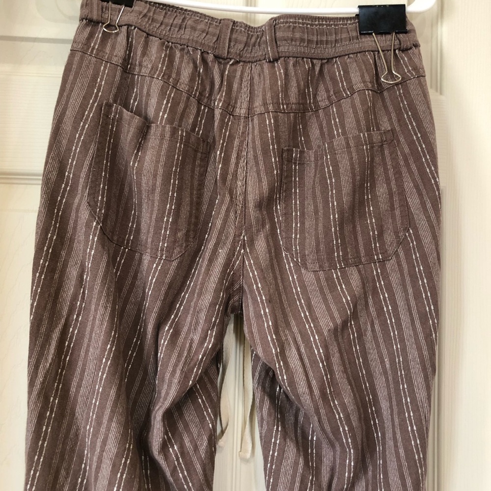 Rewash Wide-Leg Drawstring Pants Linen Blend Small Brown Striped Beach Casual - Picture 8 of 12